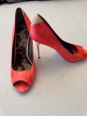 Sam Edelman Coral Snake-Embossed Peep-Toe Pumps